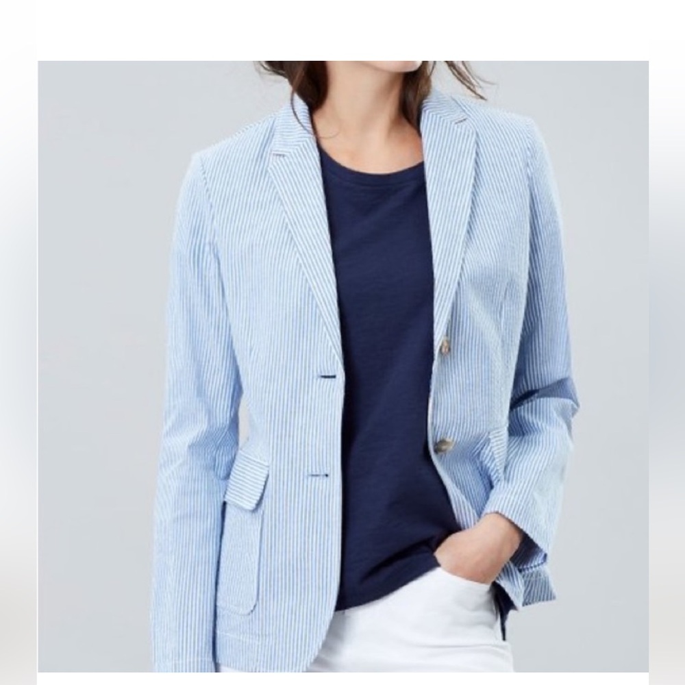 Joules Erica Blazer Jacket White Blue Cotton Smart Stripes, Size 16